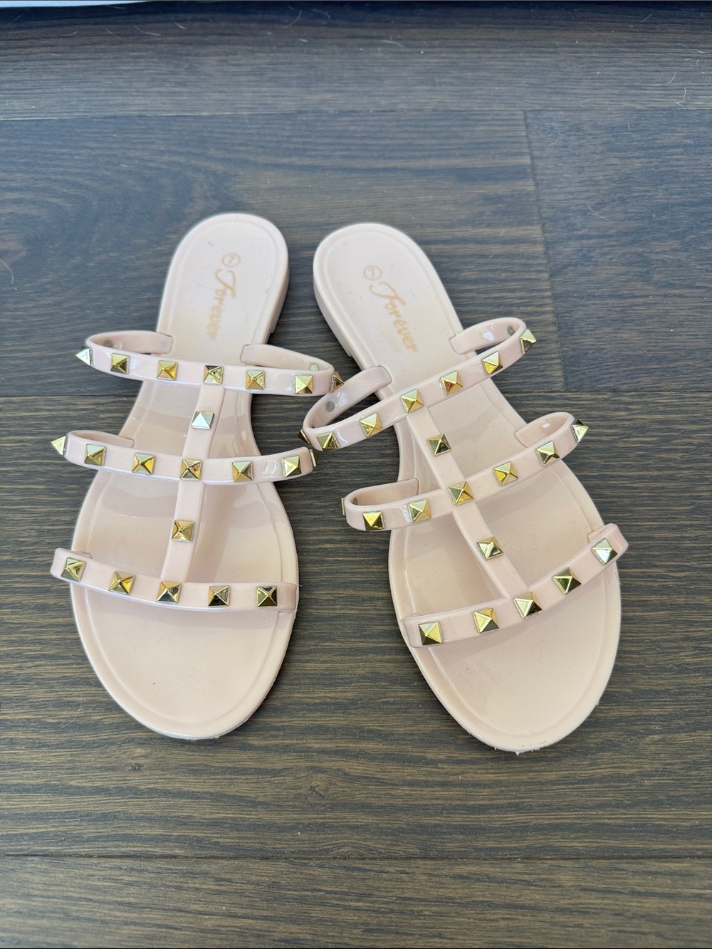 Forever Blush Pink Studded Triple-Strap Slide Sandals